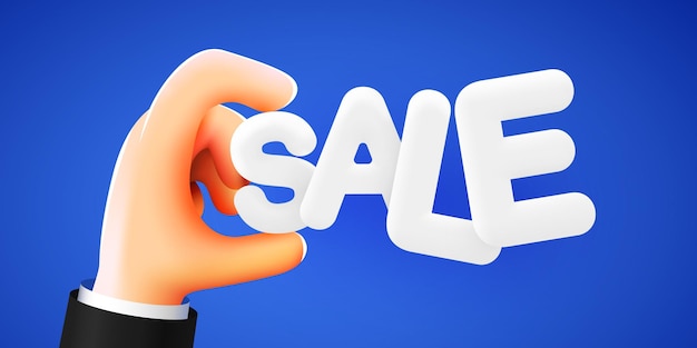 3d cartoon hand holding word Sale Sale and special offer concept Vector illustration