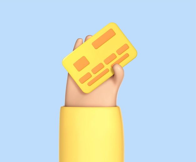 3D cartoon hand houdt bankpas of creditcard Concept van contactloos betalen of online winkelen en online bankieren 3D-vectorillustratie