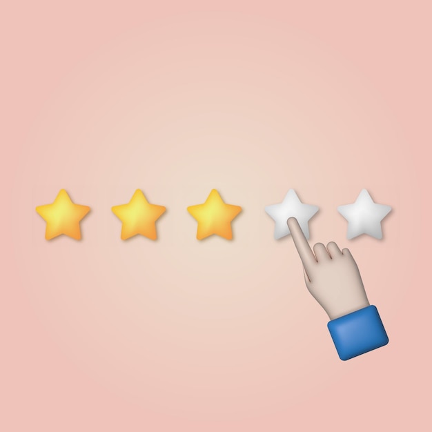 3d cartoon hand pointing to five star rating Vector