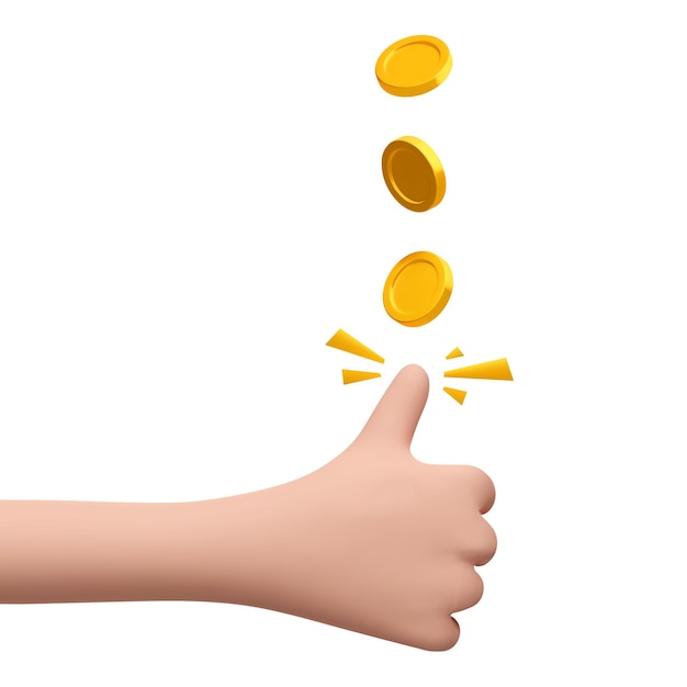 3d cartoon hand tossing throw gold coin Decision making by chance Excitement luck fortune Vector