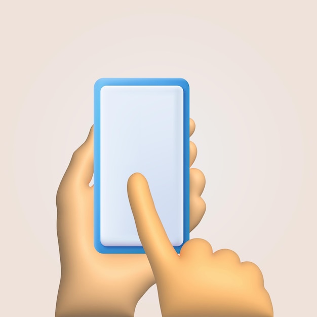 3d cartoon hand use smartphone screen vector