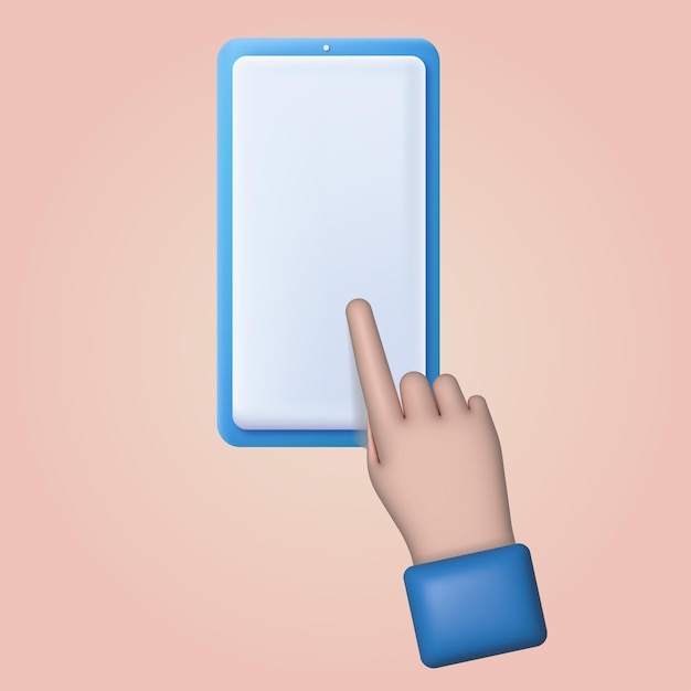 3d cartoon hand use smartphone screen vector