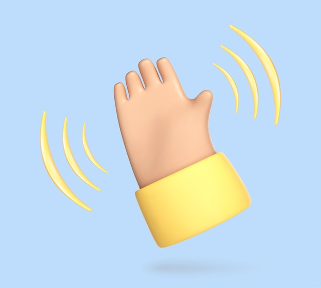 3D cartoon hand waving icon Hand gesture Hello and Goodbye symbol Vector 3d illustration