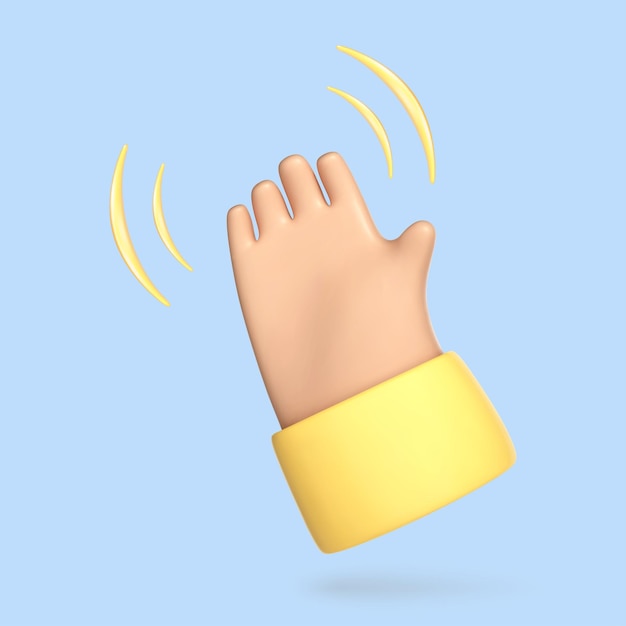 3D cartoon hand waving icon Hand gesture Hello and Goodbye symbol Vector 3d illustration