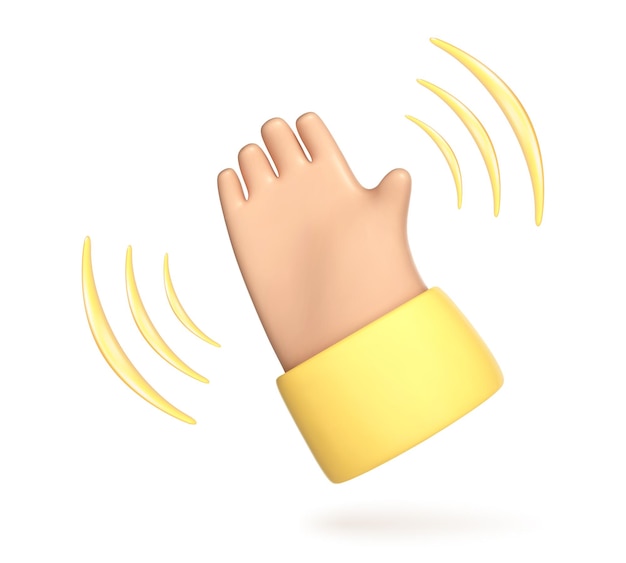 3D мультяшный значок руки, машущий рукой Жест руки изолирован на белом Привет и до свидания символ Векторная 3d иллюстрация