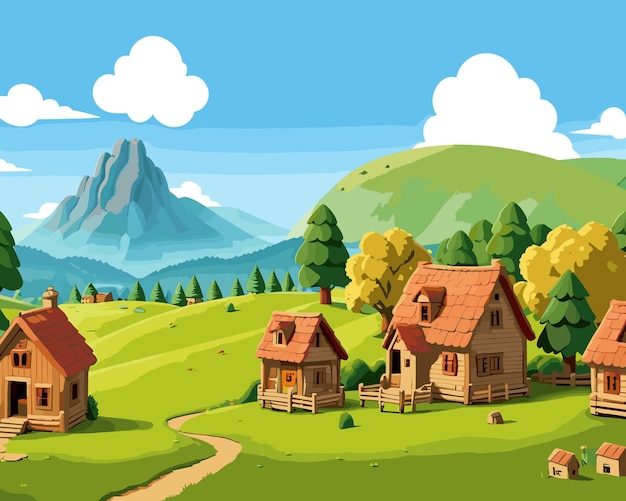 3d cartoon house with natural background