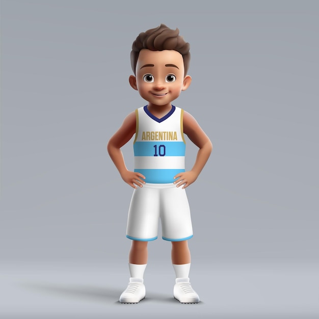 Vector 3d cartoon leuke basketbalspeler in het argentijnse nationale team kit