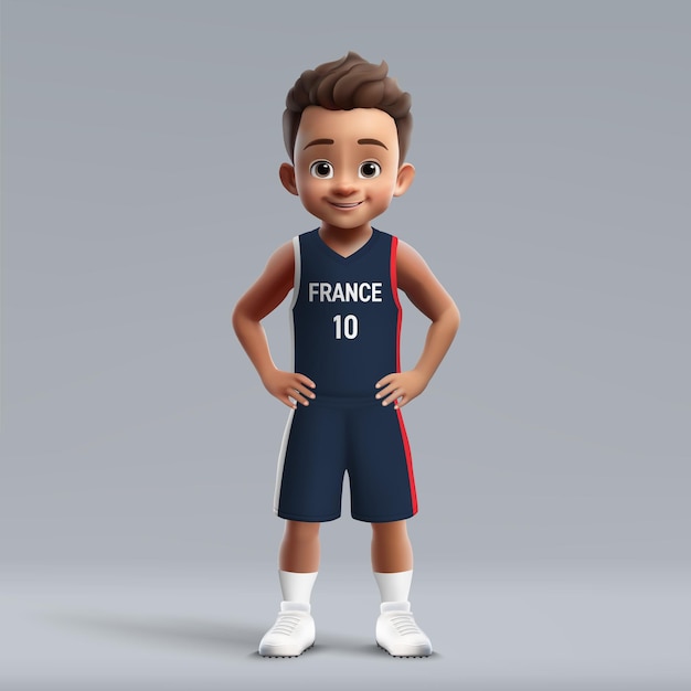 Vector 3d cartoon leuke basketbalspeler in het franse nationale team kit