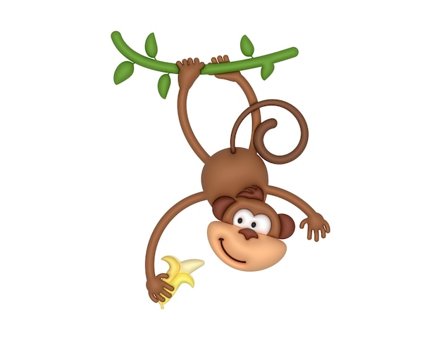 Vettore progettazione di illustrazioni vettoriali 3d di scimmie a cartone animato