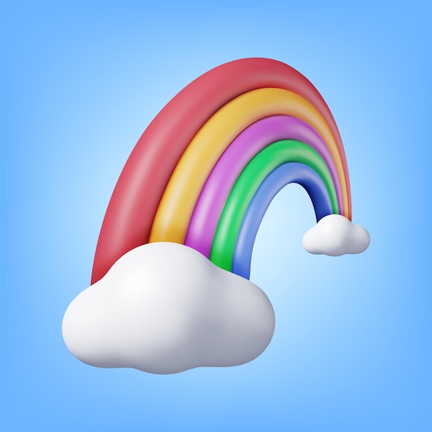 3d Cartoon Rainbow with Clouds Isolated Render Minimal Rainbow in Cloud Art Element Plastic Children Toy Realistic Kids Decoration Vector illustration