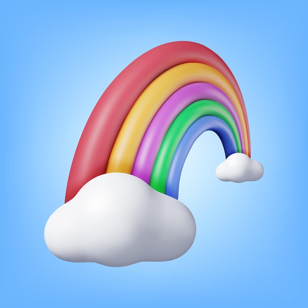 3d cartoon rainbow with clouds isolated render minimal rainbow in cloud art element plastic children toy realistic kids decoration vector illustration