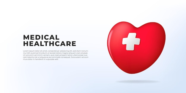 3D cartoon red hearth medical healthcare illustration concept for hospital clinic with white background