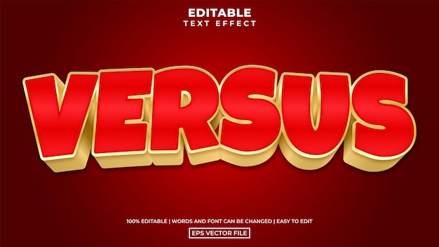 3D cartoon red versus text style, editable text effect design template modern concept