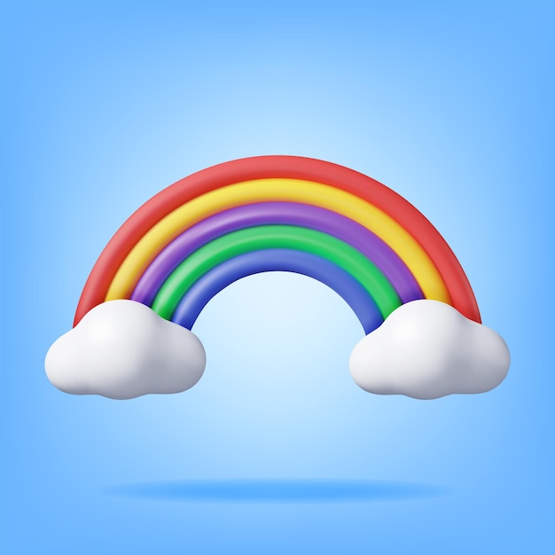 3D Cartoon Regenboog met Wolken Geïsoleerd Render Minimale Regenboog in Cloud Art Element Plastic Kinderen Speelgoed Realistisch Kinderen Decoratie Vector illustratie