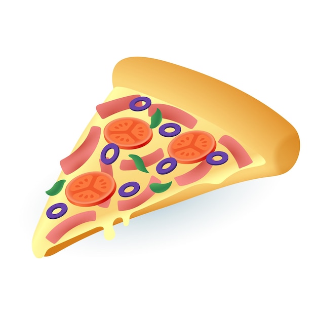 Vettore icona di deliziosa fetta di pizza in stile cartone animato 3d