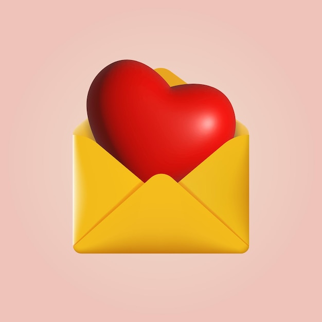 3d cartoon style envelope with red heart Vector