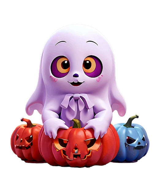 3d Cartoon Style Ghost Pumpkin Halloween Vector Design illustration