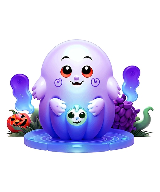 3d Cartoon Style Ghost Pumpkin Halloween Vector Design illustration