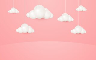 3d cartoon style hanging clouds on pastel pink background for product presentation mockup show