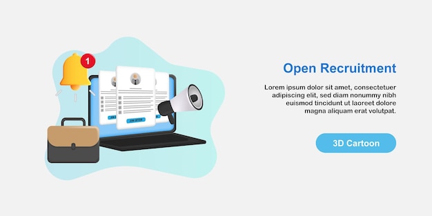 Illustrazione in stile cartone animato 3d posizione dell'offerta di lavoro che apre un nuovo concetto di reclutamento dei dipendenti