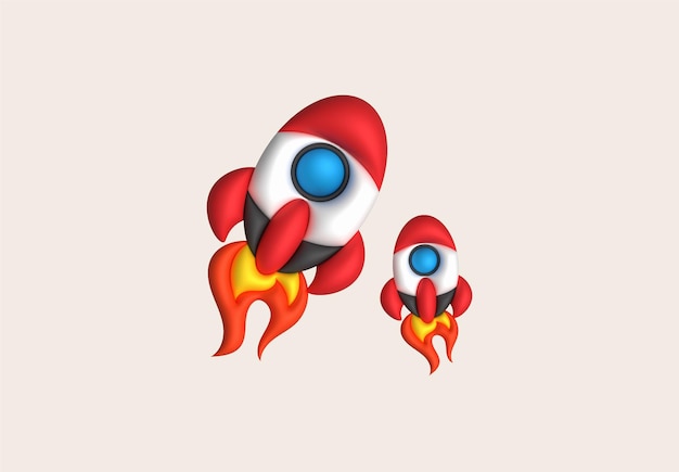 3d cartoon style minimal spaceship rocket icon Toy rocket upswing Startup space business concept