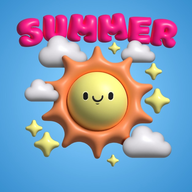 Vector 3d cartoon sun and clouds