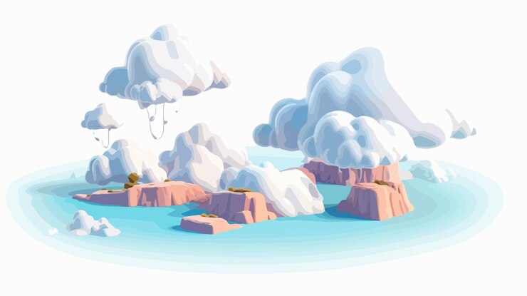 Vector 3d cartoon vector illustration of clouds above with playful design