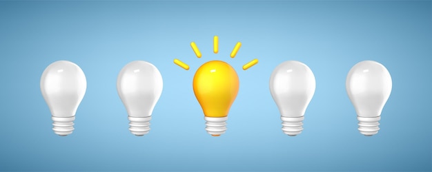 3D cartoon yellow light bulb as a symbol of an idea Thinking good idea and business success creative concept Vector 3d illustration