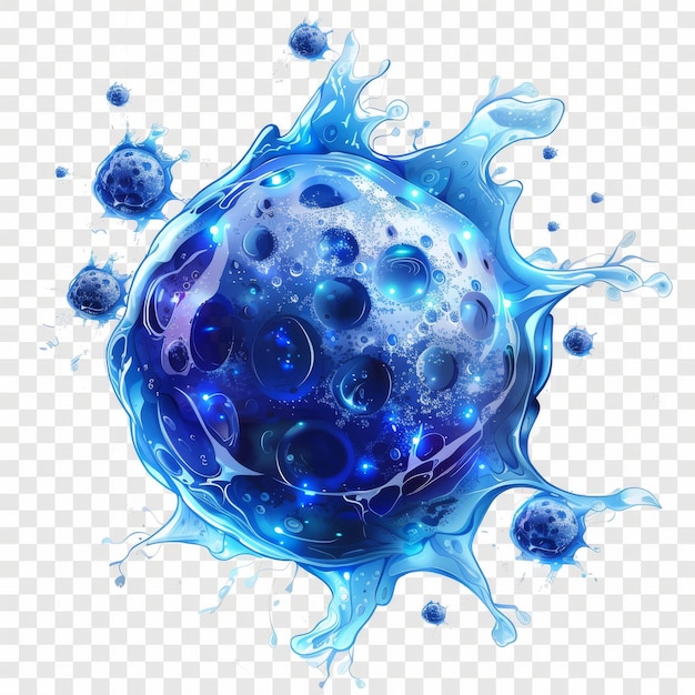 3d клетка на прозрачном фоне синие клетки летают вокруг него белый фон