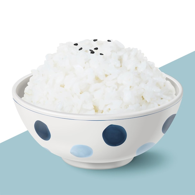 Vector 3d ceramic bowl with white rice