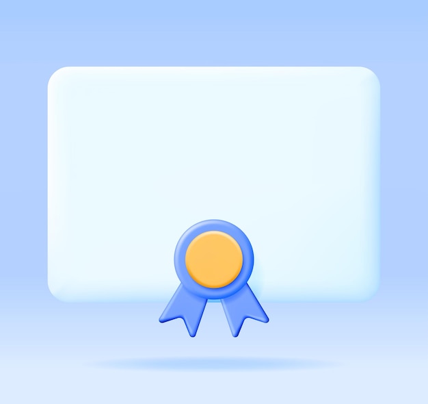 3D Certificate Icon with Stamp and Ribbon