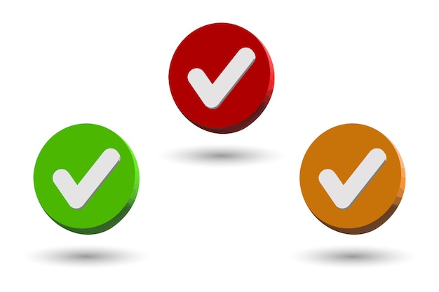 3d check icon checkmark confirmation or approval plastic style yes or done button