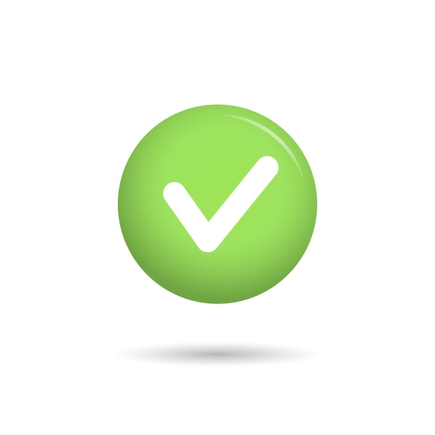 3D check mark icon Realistic green button with a checkmark on a white background Vector