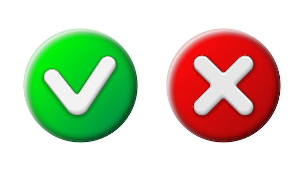 Vector 3d check marks pros and cons green mark and red cross in checkbox