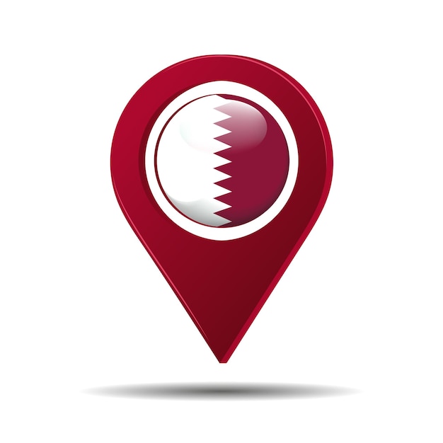 Vector 3d check in point with a glossy button qatar national flag in the center of check mark vector