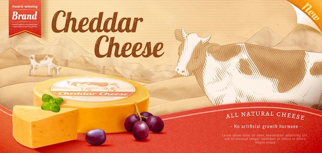 Vettore 3d banner di formaggio cheddar