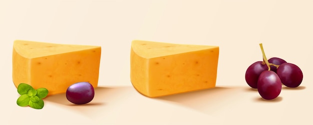 Vettore illustrazione di pezzi di formaggio 3d