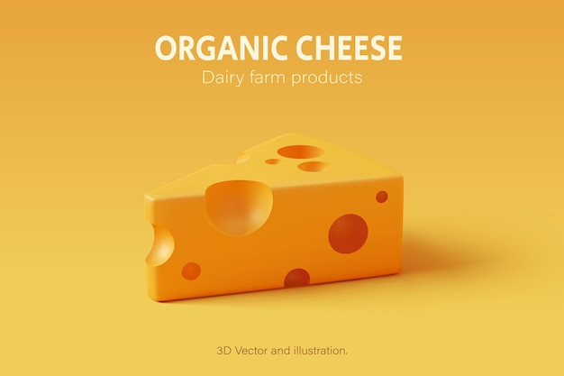 3d cheese put on yellow background, food and daily farm product. eps 10 vector