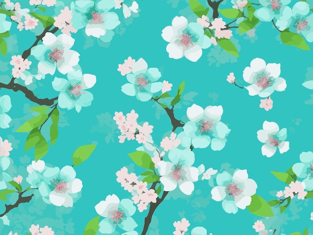 3D Cherry Blossoms amp Teal Background Naadloos patroon vector als