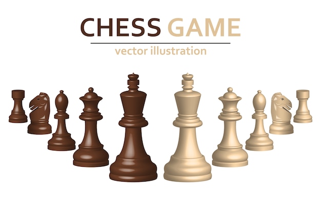 I pezzi del gioco di scacchi 3d progettano l'illustrazione isolata su fondo bianco