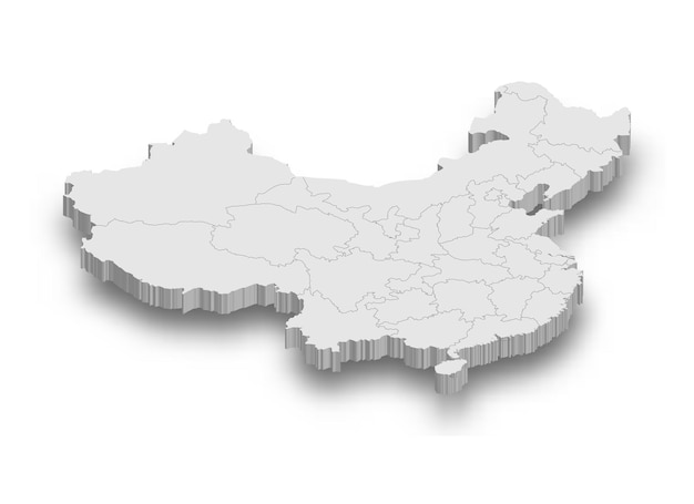 3d 中国の白い地図 孤立した地域