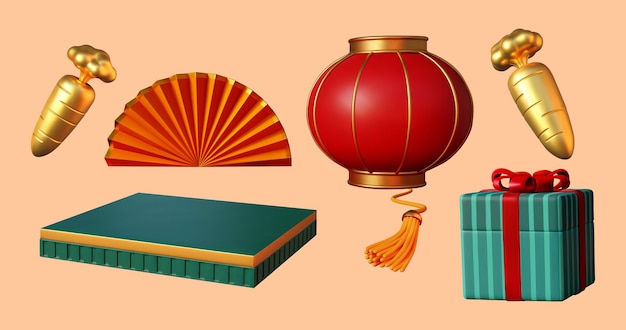 Набор элементов 3D китайского Нового года