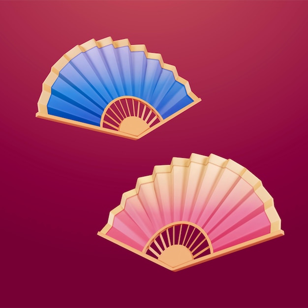 3D Chinese style folded paper fans