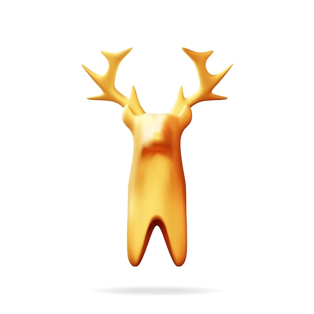 3D Christmas Deer Statue Isolated Render Gold Deer Figurine Cute Deer with Antlers Happy New Year Reindeer Decoration Merry Christmas Holiday New Year and Xmas Celebration Vector Illustration