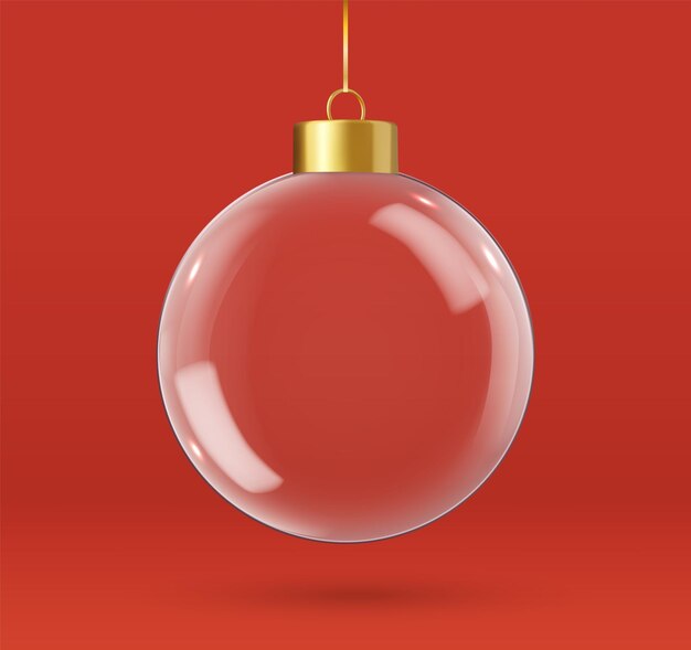 Vector 3d christmas glossy glass ball icon mockup set closeup design template of xmas and new year tree toy decoration ball for mockup 3d rendering vector illustration