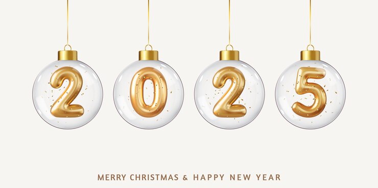 Vector 3d christmas and new year 2025 greeting card