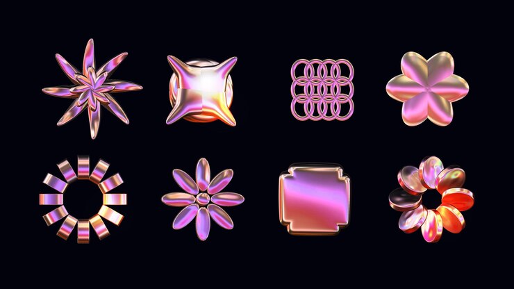 Vector 3d chrome metal shape element for design in y2k style