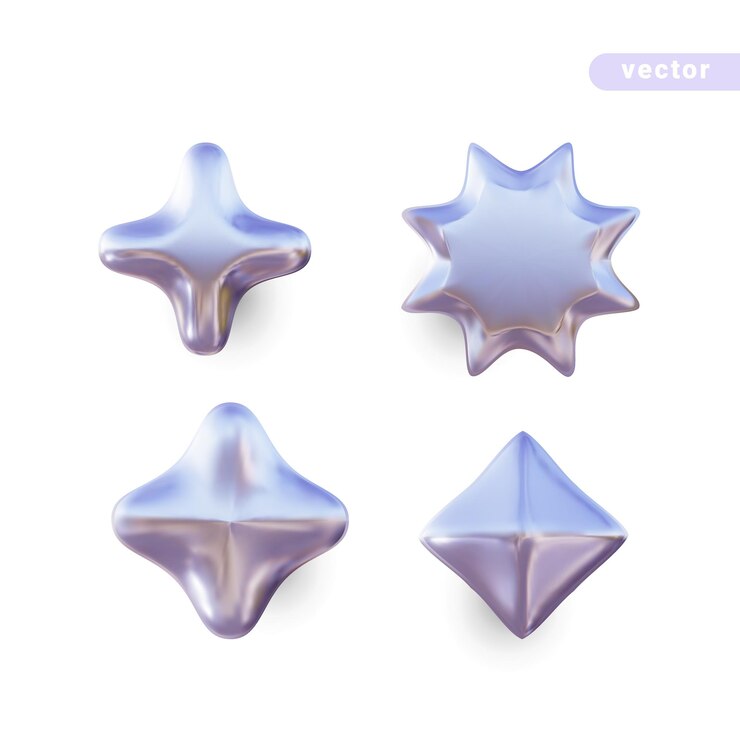 Vector 3d 크롬 모양 y2k 스타일의 디자인을 위한 크롬 요소 집합