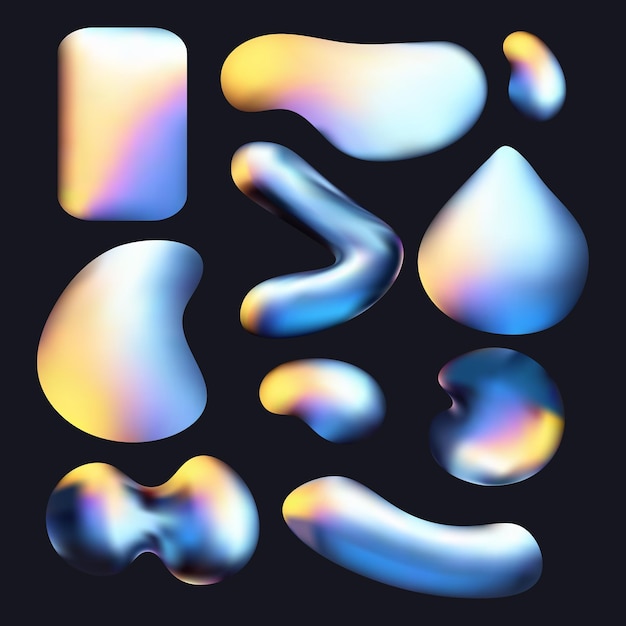 3D-chroomvorm in Y2K-stijl set van metaal abstracte elementen vector illustratie