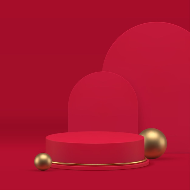 3d-cilinder podium rood-gouden display voor presentatie van luxe producten realistische vector